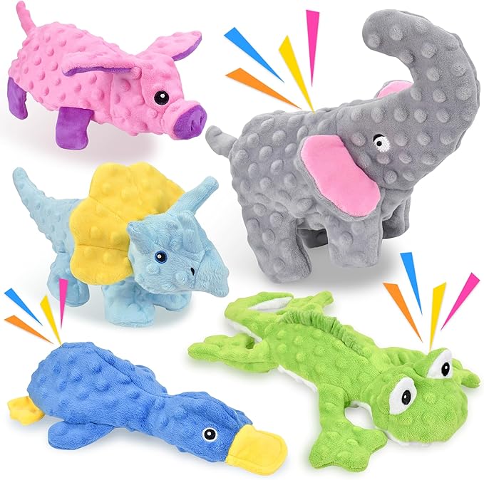 No Stuffing Dog Toys for Aggressive Chewers, Squeaky Dog Toys for Large Medium and Small Dogs, Puppy Dog Chew Toys to Keep Them Busy Pack of 5