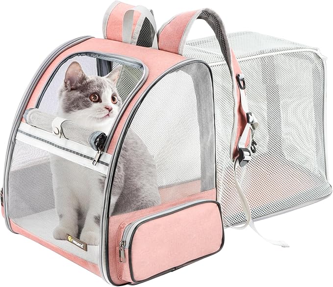 Texsens Innovative Traveler Bubble Backpack Pet Carriers for Cats and Dogs (Expandable-Pink)