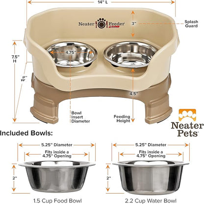Neater Feeder Deluxe Mess-Proof Elevated Dog Bowls for Small Dogs (Up to 19 lbs), 2 Height Adjustable (6” & 7.5”) No-Spill Raised Dog Bowl Stand, Stainless Steel Food Bowl Set, Made in USA, Cappuccino