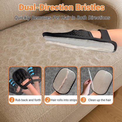 Premium Magic Brush Pet Hair Removal Gloves (3pcs) - Reusable & Washable 5-Finger Design for Furniture, Car Seats, Carpet, Laundry - for Surfaces, Not Pet Grooming