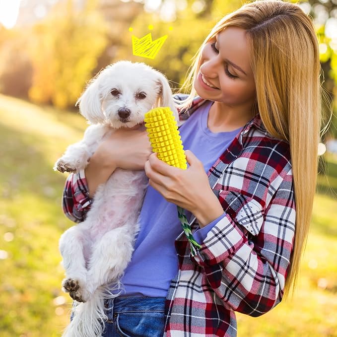 Sumind Dog Chew Toys for Aggressive Chewers Corn Dog Toy Indestructible Durable Rubber Squeaky Toothbrush Interactive Corn on the Cob Puppy Toy for Small Medium Large Breed