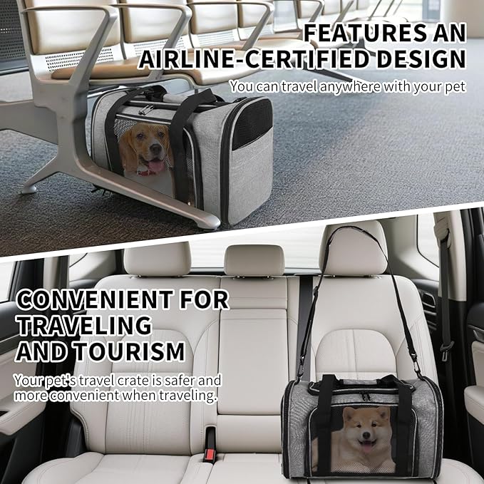 Carriers Soft-Sided Pet Carrier for Medium Large Cats Dogs 15lbs 20lbs,Ventilated Design,Portable Carry Handle,Collapsible Carrier for Kitten Puppy(X-Large,Grey&Black)