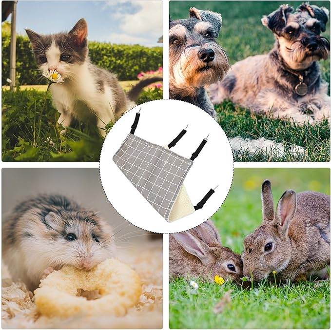 YARNOW Pet Cat Hammock Bed Winter Thickened Plush Hanging Pad Medium Gray Plaid Washable Pet Sleeping Bed Suitable for Indoor Cats Guinea Pigs Chinchillas