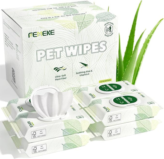 400 Count Unscented Dog Wipes & Cat Wipes (8x50 Packs) | Hypoallergenic, pH Balanced for Paws, Body, Face & Grooming |All-Natural Plant Fiber Wipes with Aloe, Coconut Oil & Vitamin E |Pearl Texture