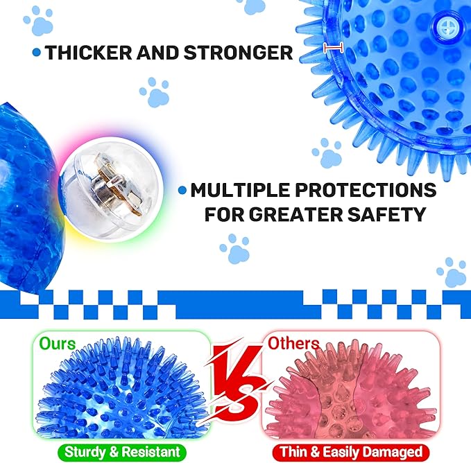 4 Pack 4.5" Light Up Squeaky Dog Balls, Spiky Dog Toy Balls for Medium Large Dogs