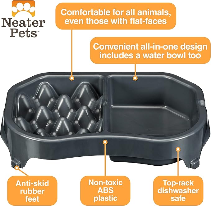Neater Pet Brands Neater Slow Feeder Dog Bowls, Slows Down Fast Eating to Prevent Vomiting, Overeating, & Bloat, Dog Slow Feeder Bowl with Wide, Non-Slip Base, Holds 2.5 Cups Food and 8.5 Cups Water