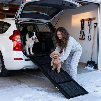 GarveeLife Dog Ramp for Car 71"× 20" Large Folding Pet Stair Ramps for Truck, SUV, with Non-Slip Surface, Up to 250 LBS, Outdoor Dog Car Ramp for Medium & Large Dogs, Portable Pet Steps