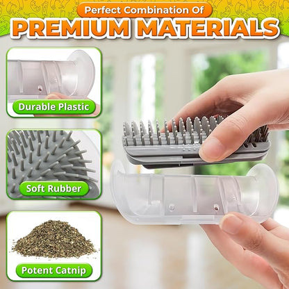 Cat Corner Scratcher – Cat Self Groomer for Indoor Cats – Wall Brush with Face Scratchers and Catnip | Easy to Install, Soft Massage, Fur Remover, Grooming Tool Also Works as Hand Comb for Cats