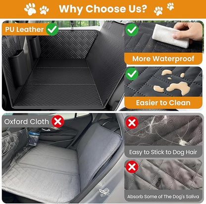 Dog Back Seat Extender, Hard-Bottom Backseat Bridge for Cars & SUVs, Striped Surface Waterproof PU Leather Pet Travel Platform, Anti-Slip,Strong Support, Easy to Clean