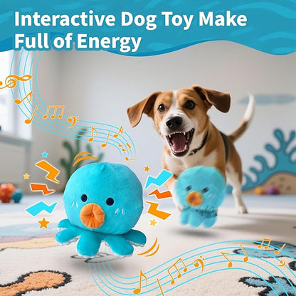 Interactive Dog Toys, [Newly Upgraded] Moving Dog Toy to Keep Them Busy, Bouncing Dogs Toy/Squeaky Rolling Ball with Jumping Music Talking Mode for Small Medium Large Dogs(Upgrade Octopus)