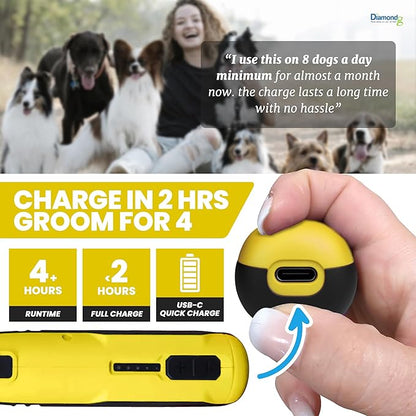 Diamondg Cordless Dog Nail Grinder with Quiet Sound & LED Tip for Large & Small Dogs, 4hrs. Runtime - Electric Dog Nail Trimmer, Heavy Duty Rotary Tool Alternative to Toenail Clippers & Filers