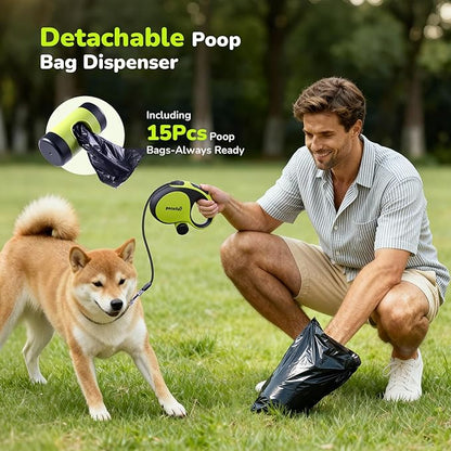 Pecute Retractable Dog Leash with Chew Proof Cable - 18,2 ft Heavy Duty Retractable Pet Leash with Dispenser and Poop Bags, Anti-Slip Handle, Reflective Leashes for Small Medium Dog Up to 66 lbs