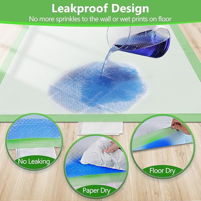 Gimars XL 6-Layer Ultra Absorbent 1200ml 48-Hour Leak-Proof Dog Pee Pads, Quick Dry Extra Large Puppy Pads for Puppy Training, Senior & Incontinent Dogs, Cats, Overnight Use, 30"x36", 50 Count Green