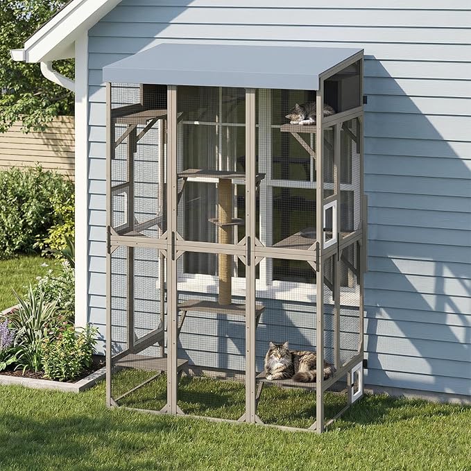 Window Catio Outdoor Cat Enclosure for Indoor Cats, 99.5" Tall Outdoor Cat Patio Cat House with Ultra-Fine Mesh, Large Expandable Perch for Window, 8 Jump Platforms, Scratching Post, Keep Bugs Out