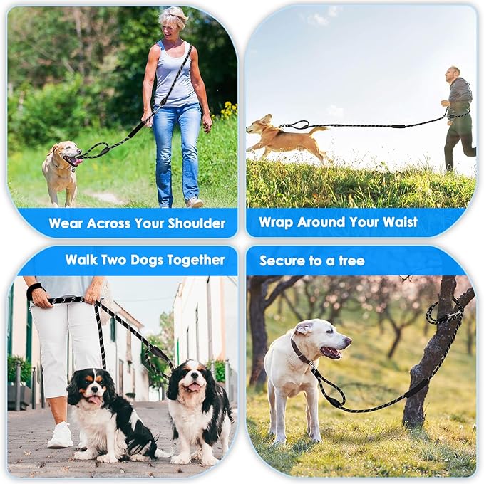 Lukovee Hands Free Dog Leash, 10FT Adjustable Training Lead 1/2 Inch Nylon Heavy Duty Lead No Pull for Large Medium Dogs, Tangle Free Reflective Waist-Leash for Walking Running, (DB, Plus Handle)