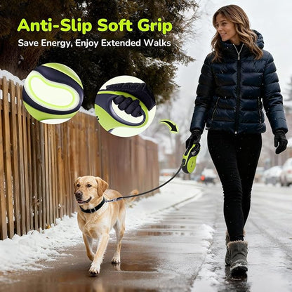 Retractable Dog Leash with Chew Proof Extender - 18,2 ft Heavy Duty Retractable Dog Leash with Poop Bag Holder, Anti-Slip Handle, Reflective Leashes for Small Medium Large Pet Up to 110 lbs