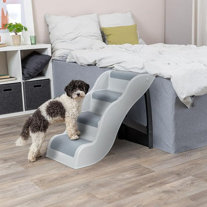 Trixie Lightweight Dog Stairs with Non-Slip Rubber Treads - 4 Step Pet Stairs for Beds and Couches - Foldable and Easy to Store - in Gray