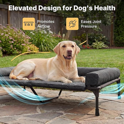Veehoo Cooling Elevated Dog Bed Add Removable Waterproof Bolster Cushion Mat, Raised Pet Cot with Breathable Teslin Mesh, No-Slip Feet, Dog Couch Bed for Indoor Outdoor, 53 inches, Black