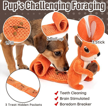 2-Pack Plush Squeaky Dog Toys, 23-Inch Snuffle Puzzle Tug of War Toy with Roll-Up Treat-Hiding Crinkle Tail, Enrichment Toys for Small & Medium Dogs to Relieve Boredom & Mental Stimulation