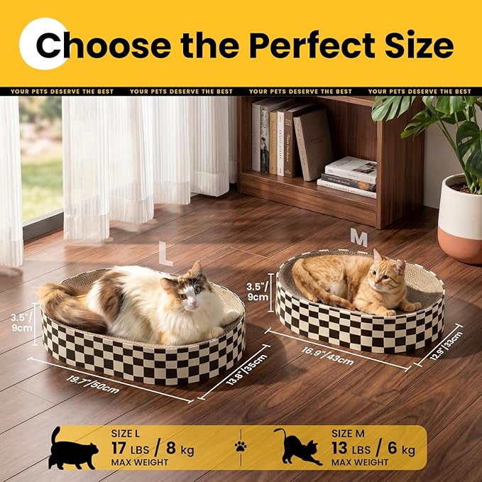 2 Pack Oval Cat Scratcher Bowl, Curved Cardboard Scratching Pad Bed for Indoor Kittens, Mess-Free Enclosed Lounge Nest, Furniture Protector, Medium