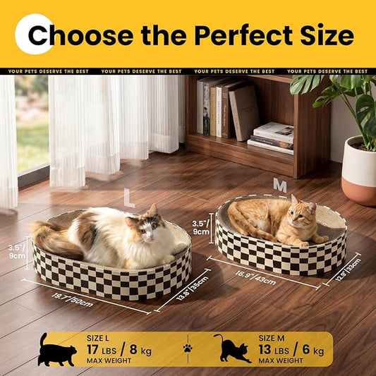 2 Pack Oval Cat Scratcher Bowl, Curved Cardboard Scratching Pad Bed for Indoor Kittens, Mess-Free Enclosed Lounge Nest, Furniture Protector, Medium