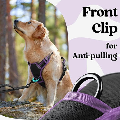 rabbitgoo Dog Harness for Large, No Pull Pet Harness with 3 Buckles, Adjustable Soft Padded Vest with Control Handle, Walking Reflective Pet Vest for Extra Large Dogs, Black & Purple, XL