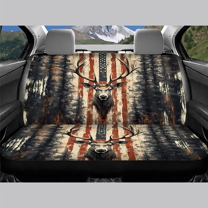 AFPANQZ Deer Flag Car Rear Seat Cover Non-Slip Stretch Universal Fit, Baby Dog Pets Work Back Seat Cover for Car Truck Van SUV Back Seats Cushion Protective Against Dirt & Pet Fur