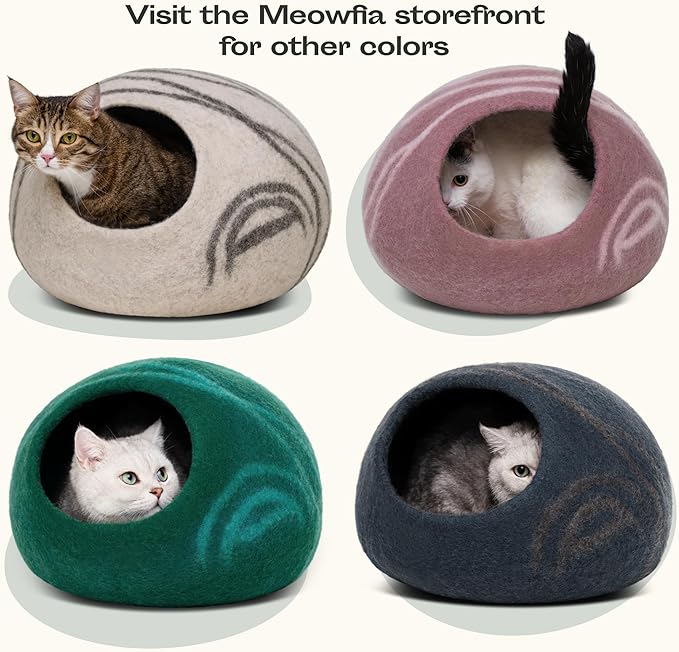 MEOWFIA Cat Cave – Premium Felt Cat Bed for Indoor Cats, Handmade Merino Wool (Dark Grey, Large)