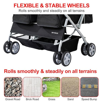 Double Pet Stroller for 2 Small Dogs & Cats, Side-by-Side Twin Travel Carriage with Safety Leashes, Mesh Windows & Double Storage Baskets, Lightweight & Foldable, 44lbs Capacity, Black