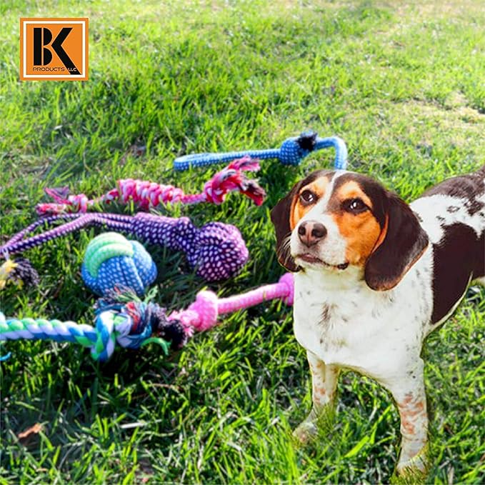 BK PRODUCTS LLC 7 Dog Chew Toys Made of All-Natural Cotton for Small Breeds and Puppies – Dog Rope Toy Set Stimulates Gums, Helps Fight Plaque and Relieves Boredom and Separation Anxiety