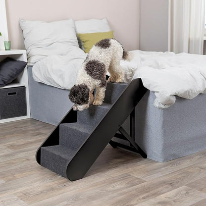 Trixie Dog Stairs with Nonslip Carpet - 4 Step Pet Stairs for Beds and Couches - Easily Adjustable - in Espresso Brown