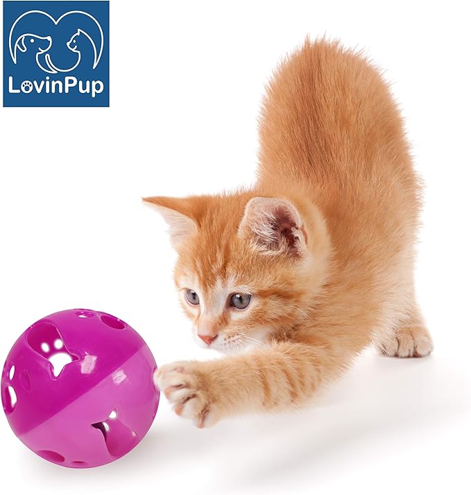 Large Cat Ball Toy with Bell – Interactive Rolling Design for Active Play – Sturdy Plastic Cat Toy Ball that Stays Visible During Play – Pink 3 Pack for Cats, Kittens, and Small Pets