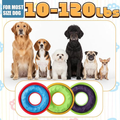 3 Pcs Flying Disc Dog Fetch Toys, 9.05 Inch Interactive Flyer and Tug Toys, Feedable Lightweight Nylon Fabric Pet Training and Outdoor Exercise Toys for Small, Medium, Large Dogs, Safe on Teeth