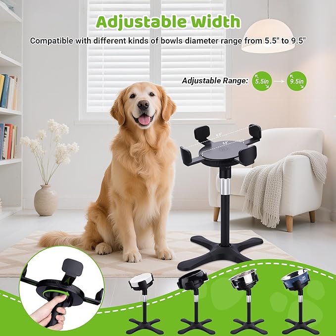 Elevated Dog Bowls for Large and Extra Large Dogs,Adjustable Width Dog Bowl Stand for 5.5-9.5" Wide Bowls,Food and Water Feeder,Single Holder with Tilted Height Adjust 12.4''-18.9''(with Bowl)