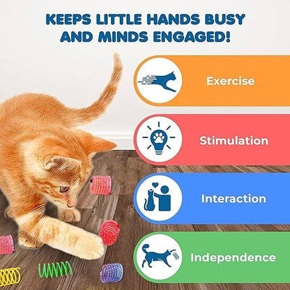 SunGrow Cat Coil Springs, Feline Entertainment for Indoor Kitten, Plastic and Woven Colorful Wire Tube, Pet Interactive Spiral, Activity Tool, Cat’s Supplies & Accessories, 30 Pcs per Pack 