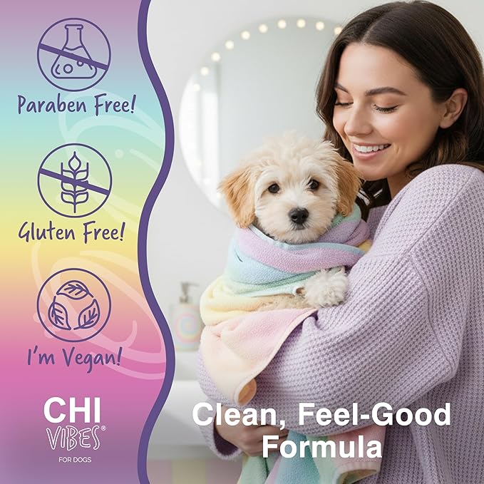 CHI Vibes for Dogs Soothing 2-in-1 Dog Shampoo & Conditioner, Sensitive Skin Cleanser + Dog Deodorizer for Puppies & Adults, Vegan pH Balanced, Gluten & Paraben Free, Made in The USA, 12 Fl Oz
