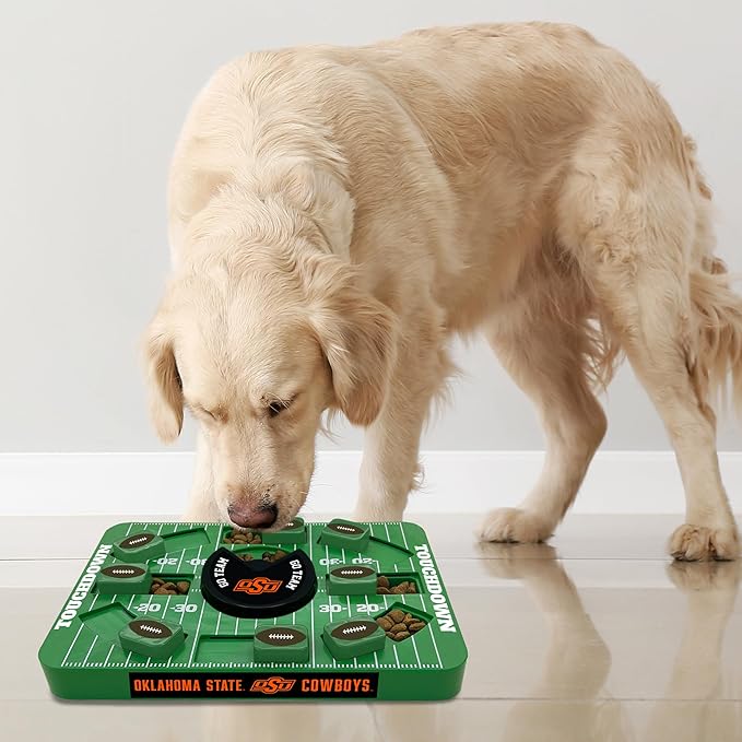 Pets First NCAA Oklahoma State Large Puzzle Toy, New Size, Interactive Dog Treat & Slow Feeding Toy