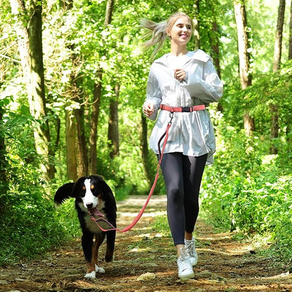VIVAGLORY Hands Free Dog Leash Bungeeone Running Dog Leash with Waist Belt for Running Walking & Jogging, Bungee & Around Waist for Pet, M, Pink/Grey