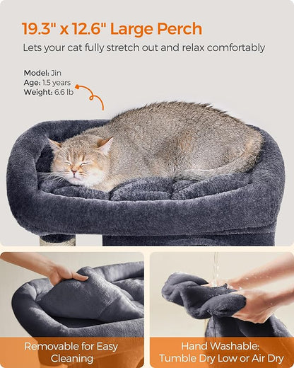 Feandrea Cat Tree, 29.1-Inch Cat Tower, Plush Condo for Medium Cats up to 11 lb, Large Perch, 2 Caves, Scratching Post, Smoky Gray UPCT612G01