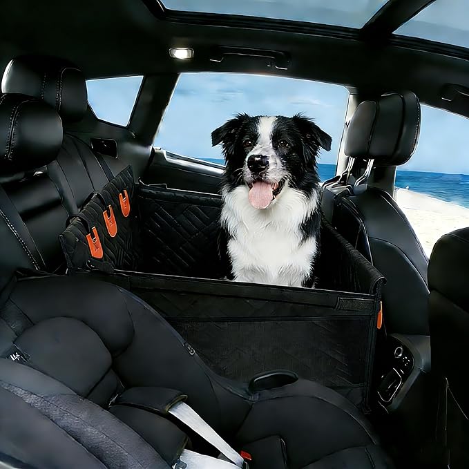 Waterproof Dog Car Seat Cover, Back Seat Extender for Large Dogs, Thickened Mesh Pet Car Seat with Storage Basket, Universal Fit