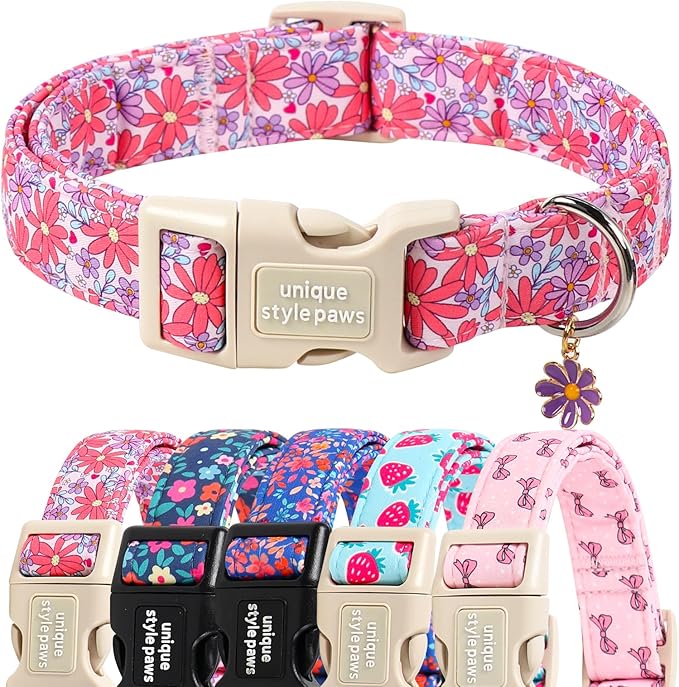 Unique style paws Dog Collar Plastic Buckle with Pendant Puppy Collar for Spring Summer Purple Flower for Small Medium Large Boys Girls Dogs