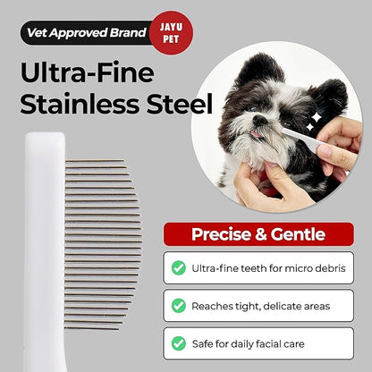 JAYU PET Facial Grooming Comb - Dog Eye Combs, Stress-free Eye Gunk Remover for Dogs & Cats, Pet Facial Brush, Cat Grooming Kit, Stainless Steel Deshedding Comb (1ea)