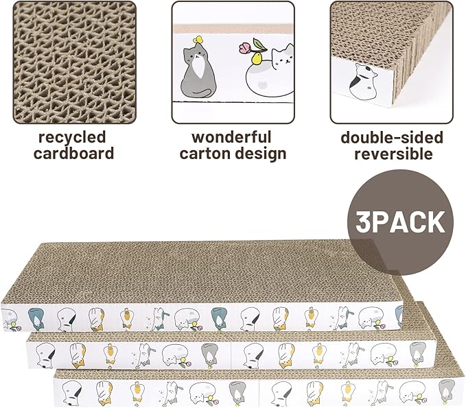 PatiencET Cat Scratcher Cardboard 3 PCS Cat Scratch Pad Reversible Scratcher Texture Design Durable Cat Scratching Pad