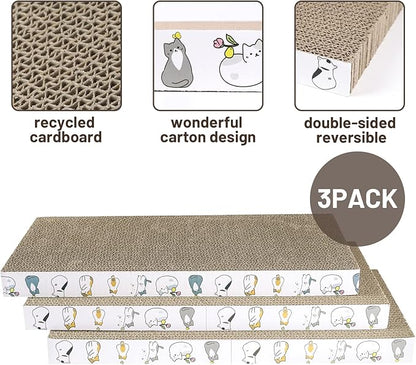 PatiencET Cat Scratcher Cardboard 3 PCS Cat Scratch Pad Reversible Scratcher Texture Design Durable Cat Scratching Pad