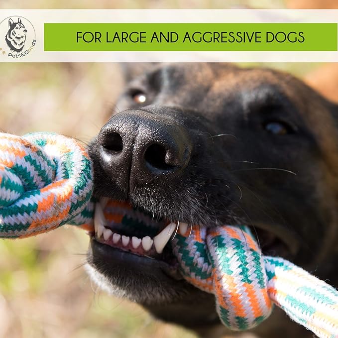 Pets&Goods XL Rope Chew Toys – 4-Pack Durable Cotton Tug & Fetch Set for Medium & Large Dogs – Heavy-Duty Rope Toys for Active Chewers, Washable & Eco-Friendly