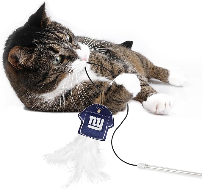 NFL New York Giants Team Jersey Wand with CAT NIP, Cat Toy Jersey Shaped Plush Teaser Toy for Cats & Kittens - Interactive Pet Toy for Play & Exercise