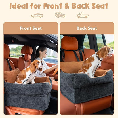 Avont Dog Car Booster Seat for Small/Medium Dogs Under 30 lbs, Elevated Puppy Carseat, Front Seat Pet Car Bed -Black