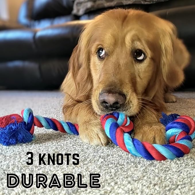 Baxter's Brothers Single Knot Dog Rope Toy – Durable Cotton Tug Toy for Aggressive Chewers – Great for Teeth Cleaning & Interactive Play
