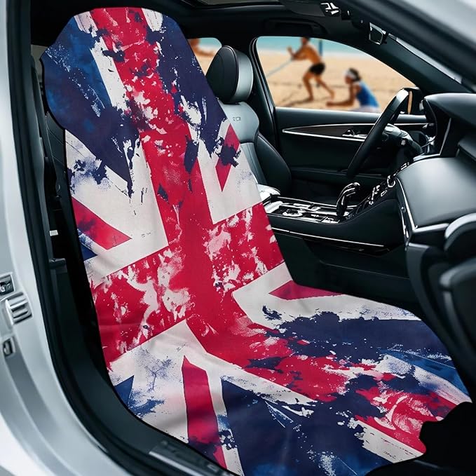 SEANATIVE British Flag Car Towel Seat Covers Auto Seat Towel Protector - Sweat Absorber for Family Road Trips Sports Swimming Hiking, Automotive Seat Protector Car Interior Accessories