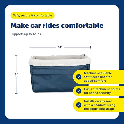 PetSafe Happy Ride Booster Seat for Dogs - Open Road Comfort - Safe Tether System - Zipper Pouch Dog Seat - Machine Washable Fleece Liner - Easy Install Design - Navy - Up to 12 lb